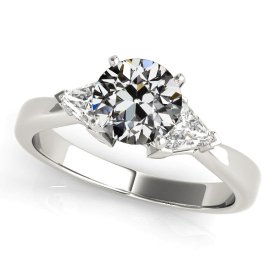 Fancy Gold Anniversary 3 Stone Ring Trillion & Old Cut Diamond Jewelry