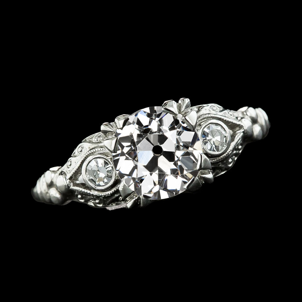 3 Stone Ring Triple Prong Set Round Old Miner