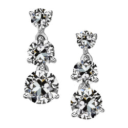 3 Stone Round Natural Diamond Drop Earrings Old Miner 9 Carats