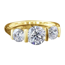 3 Stone Round Natural Earth Mined Diamond Engagement Ring Yellow Gold 14K 3 Carats