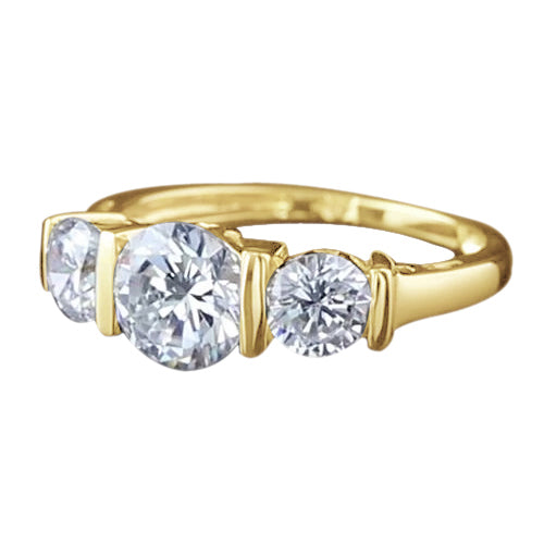Products 3 Stone Round Diamond Engagement Ring Yellow Gold 14K 3 Carats