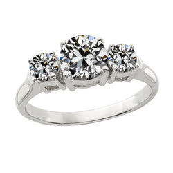 3 Stone Round Old Cut Natural Earth Mined Diamond Ring Basket Set 14K Gold 3.50 Carats