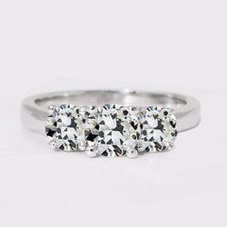 3 Stone Round Old Mine Cut Natural Earth Mined Diamond Ring 3.50 Carats Gold Jewelry