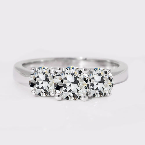 3 Stone Round Old Mine Cut Diamond Ring