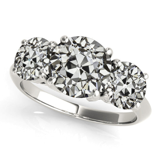 3 Stone Old Miner Cut Diamond Ring White Gold