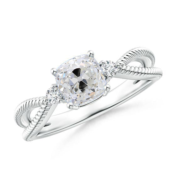 3 Stone Round & Cushion Old Miner Diamond Ring