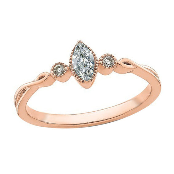 Unique Style Ladies 3 Stone Round & Marquise Old Miner Diamond Ring
