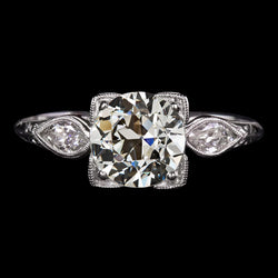 3 Stone Round & Marquise Old Miner Diamond Ring Vintage Style 4 Carats