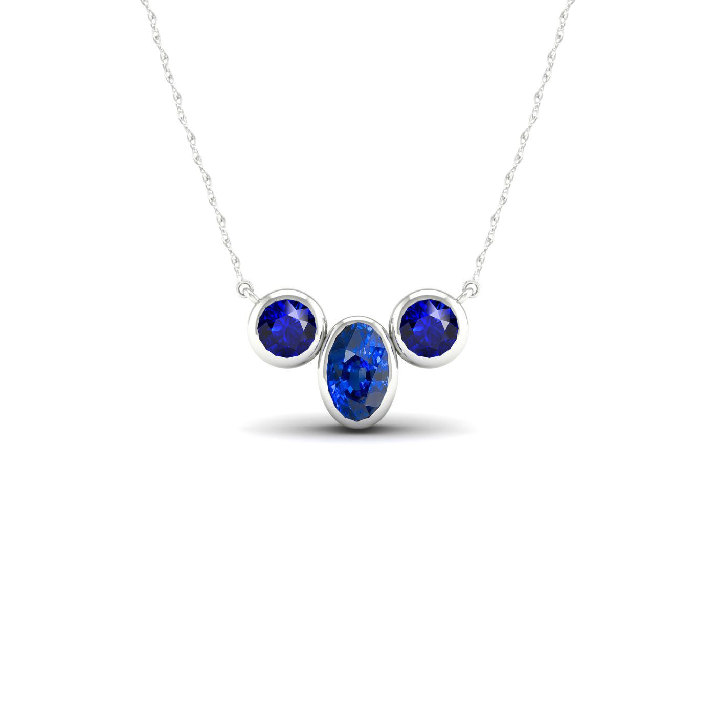 Round & Oval Ceylon Sapphire Pendant Bezel Set 