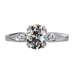 3 Stone Round & Oval Old Cut Diamond Ring Double Prong Set 3.50 Carats