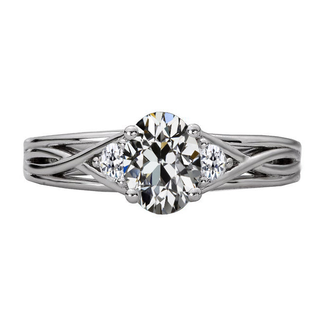 3 Stone Round & Oval Old Miner Diamond Ring