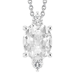 3 Stone Round & Oval Old Miner Slide Natural Earth Mined Diamond Pendant Chain 7 Carats