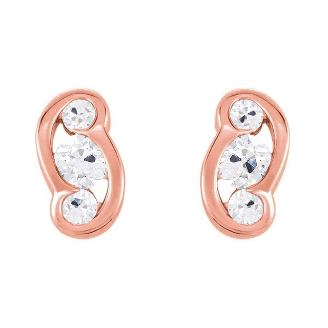 3 Stone Studs 3.25 Ct Old Miner Diamond Earrings 