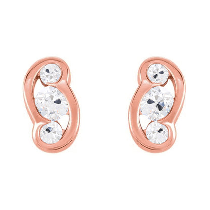 3 Stone Studs 3.25 Ct Old Miner Diamond Earrings 