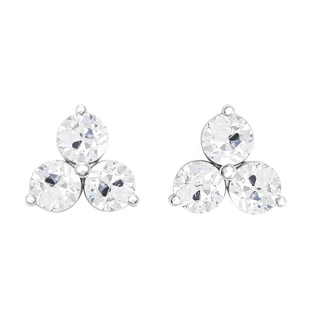 3 Stone Studs 6 Ct Earrings Old Miner Round Diamond 