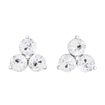 3 Stone Studs 6 Ct Earrings Old Miner Round Diamond 