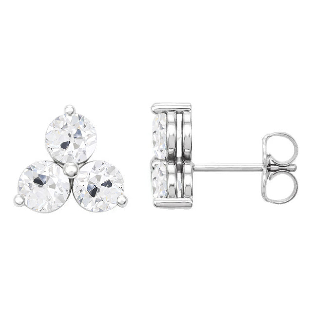 3 Stone Studs 6 Ct Earrings Old Miner Round Diamond 