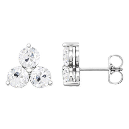 3 Stone Studs 6 Ct Earrings Old Miner Round Diamond 