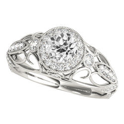 3 Stone Style Halo Ring Round Old Mine Cut Natural Earth Mined Diamonds 3.75 Carats Milgrain