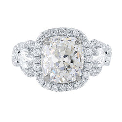 3 Stone Style Old Cut Cushion Natural Earth Mined Diamond Halo Wedding Ring 6.75 Carats