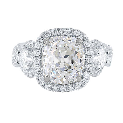 3 Stone Style Old Miner Cushion Diamond Halo Wedding Ring 