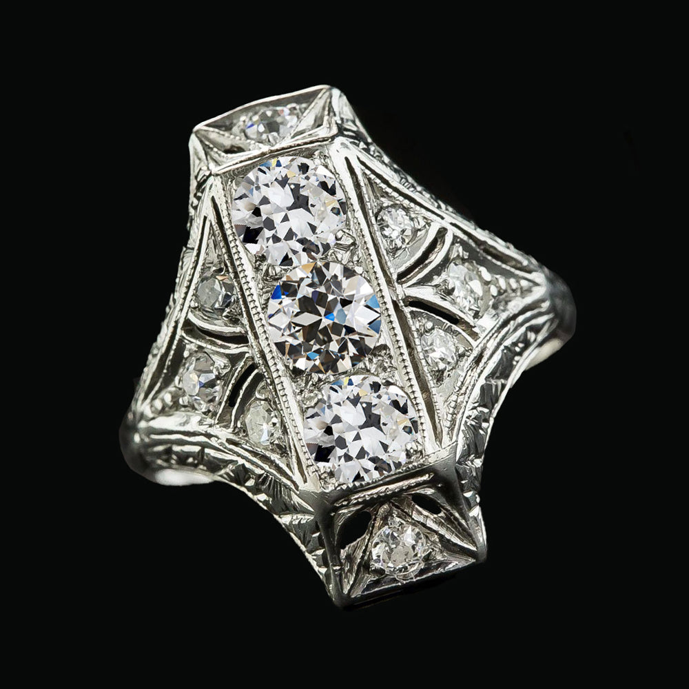 3 Stone Style Round Old Miner Diamond Ring