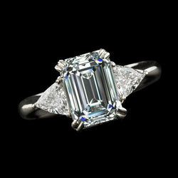 3 Stone Trillion & Emerald Diamond Ring Double Prong Set 7.25 Carats