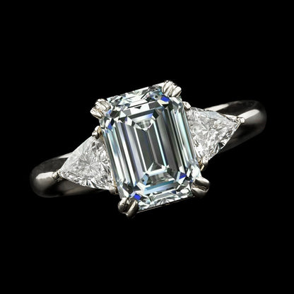 3 Stone Trillion & Emerald Old Miner Diamond Ring Prong Set