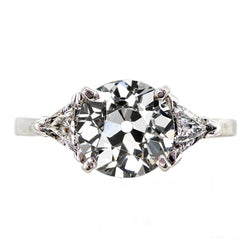3 Stone Trillion & Round Old Miner Real Natural Earth Mined Diamond Ring Prong Set 3 Carats