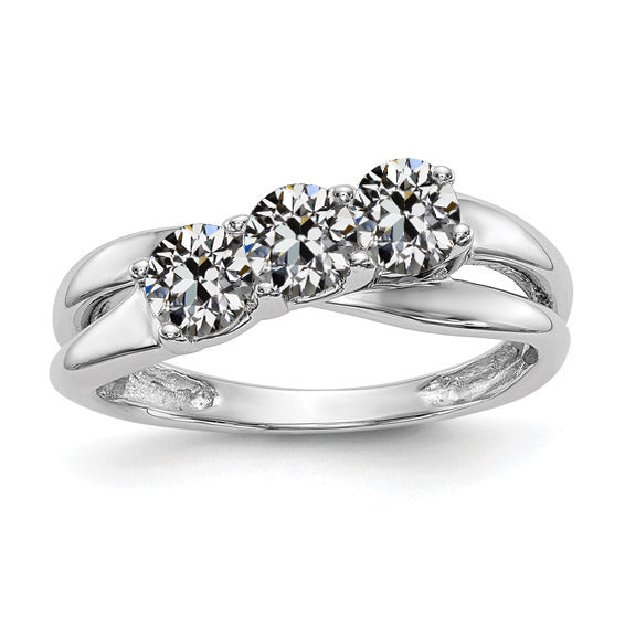 3 Stone Wedding Band Round Old Miner Diamonds