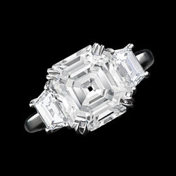 3 Stone Wedding Ring Asscher & Trapezoid Diamonds 7.50 Carats 14K Gold
