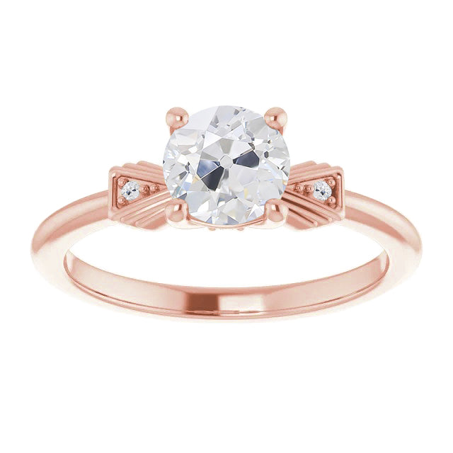 3 Stone Wedding Ring Round & Oval Old Miner Diamonds 