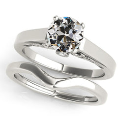 3 Stone Wedding Ring Set Old Miner Diamond White Gold 1.75 Carats