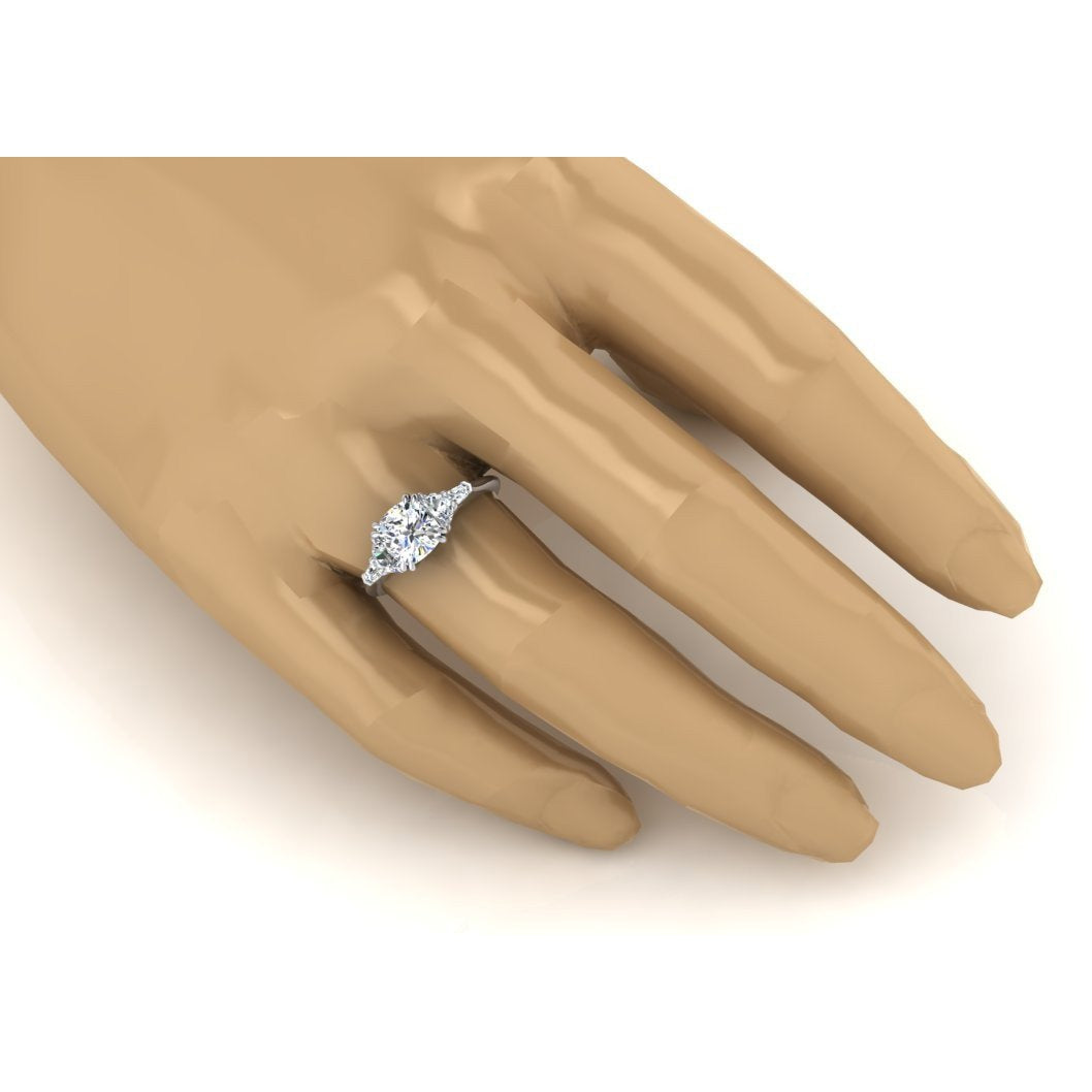 3 Ct Cushion Cut Half Moons Baguette Natural Earth Mined Diamond Ring Excellent Cut 14K