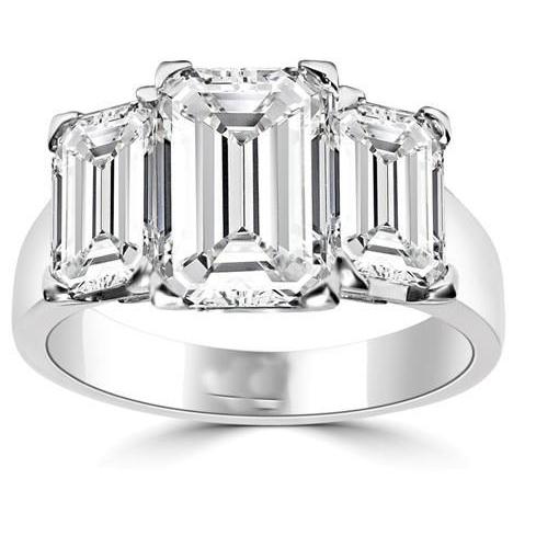 3 Stone Emerald Cut 4 Carats Lab Grown Diamonds Anniversary Ring White Gold 14K Three Stone Ring