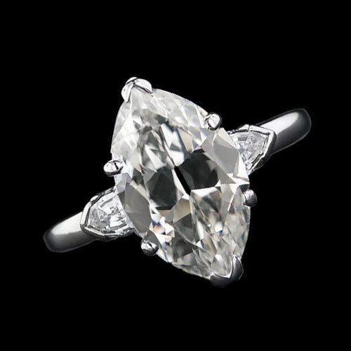 3 Stone Ring Old Cut Marquise Huge Lab Grown Diamond & Tapered Baguettes 9.50 Carats