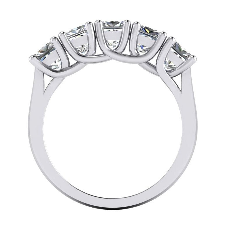 Five Stone Half Eternity Princess Natural Earth Mined Diamond Band 3 Carats