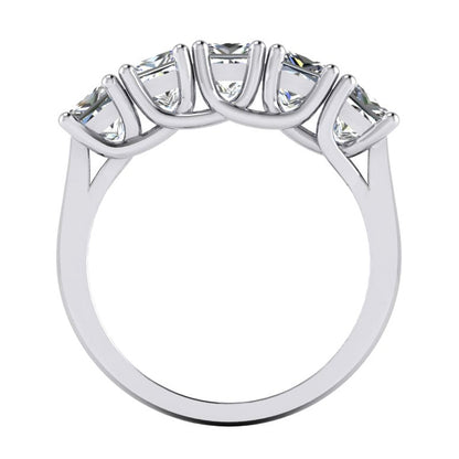 Five Stone Half Eternity Princess Natural Earth Mined Diamond Band 3 Carats