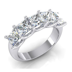 Princess Diamond Ring 5 Stone Gold Half Eternity Band U Prong 3 Carats