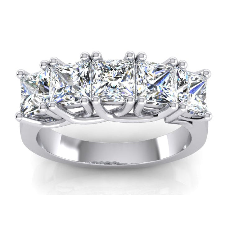 Five Stone Half Eternity Princess Natural Earth Mined Diamond Band 3 Carats