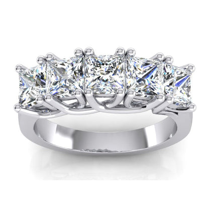 Five Stone Half Eternity Princess Natural Earth Mined Diamond Band 3 Carats