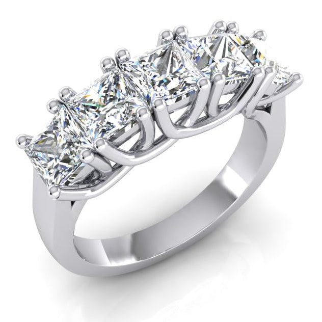 Five Stone Half Eternity Princess Natural Earth Mined Diamond Band 3 Carats