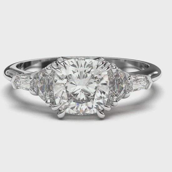 Products 3 Ct Cushion Cut Baguette Diamond Ring Excellent Cut 18K