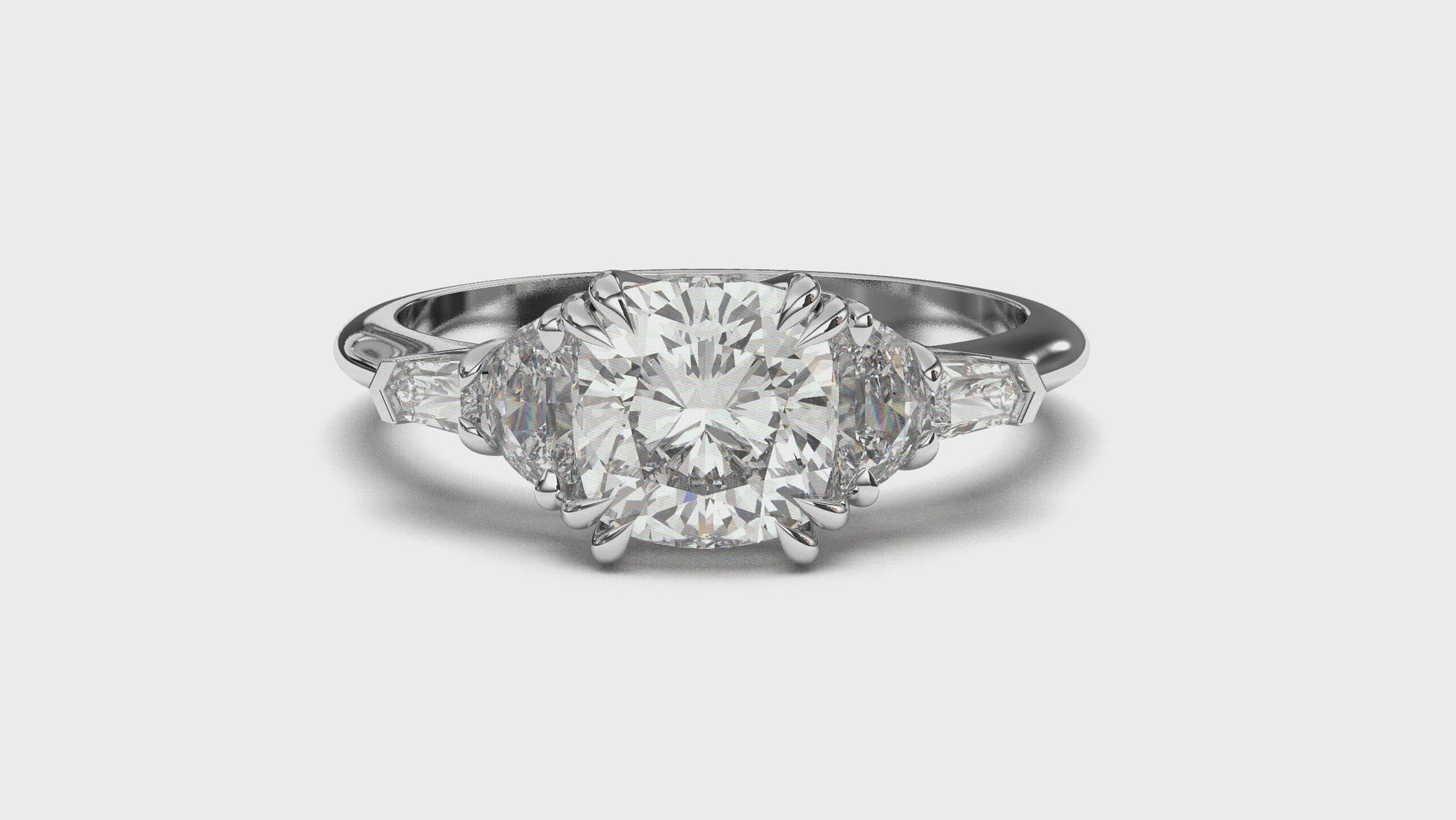 Products 3 Ct Cushion Cut Baguette Diamond Ring Excellent Cut 18K