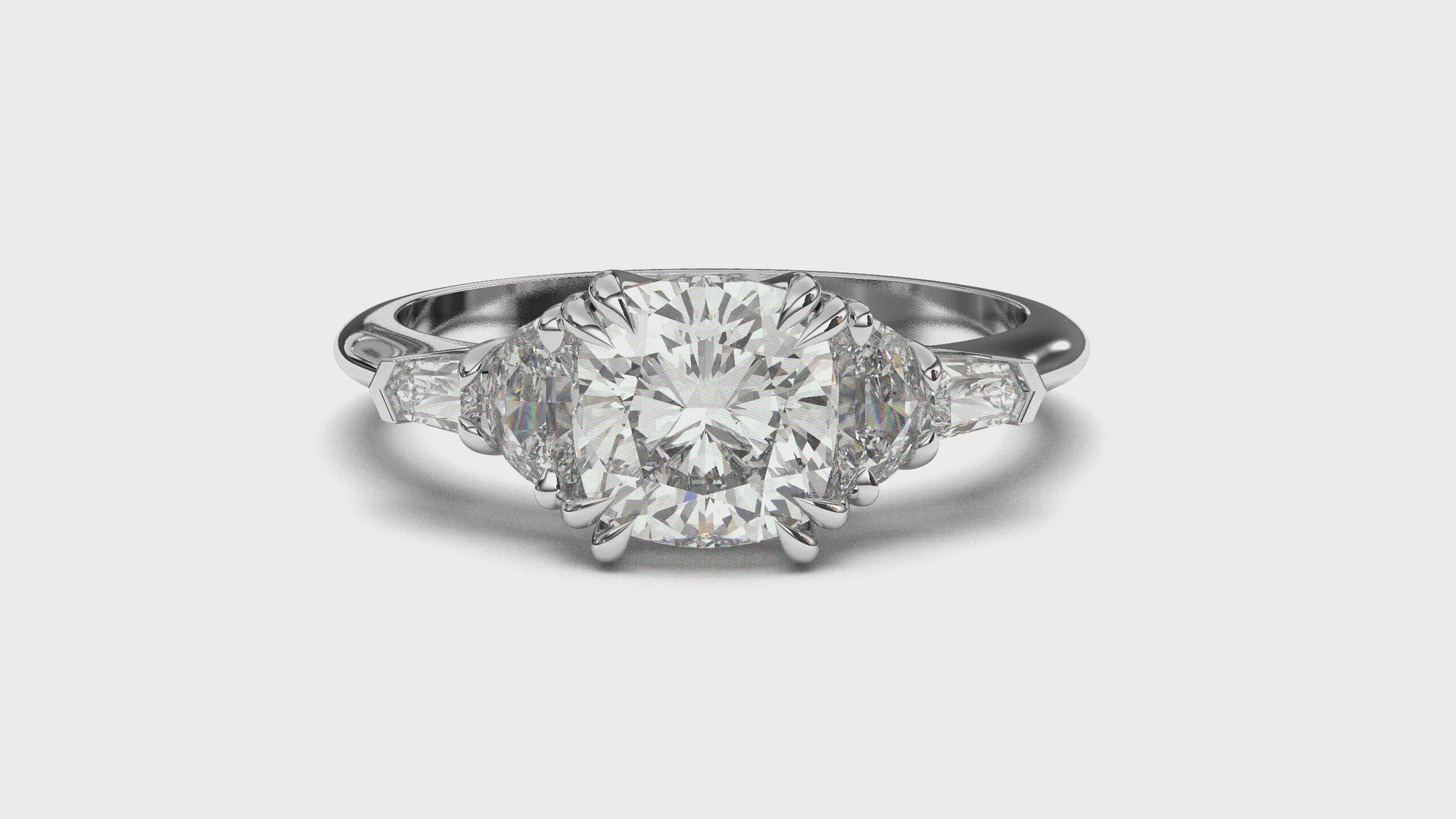 Products 3 Ct Cushion Cut Baguette Diamond Ring Excellent Cut 18K