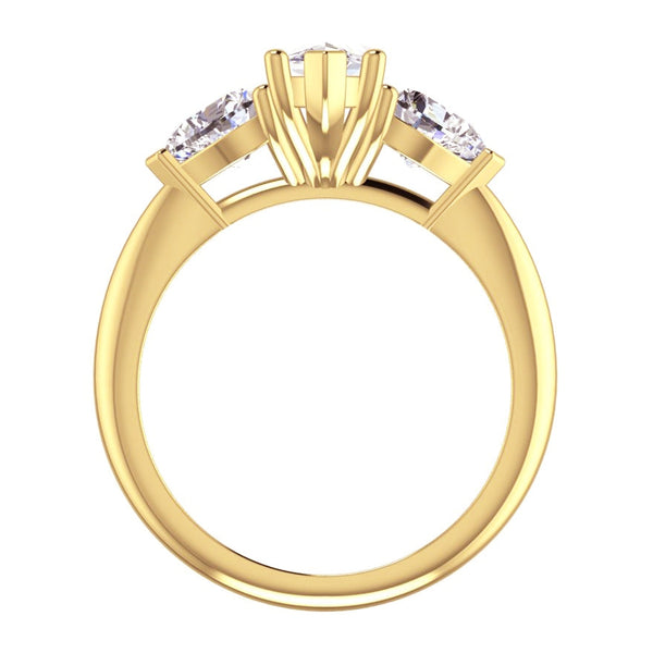 3 stone ring Marquise center with two hearts and matching band High Setting in Yellow Gold