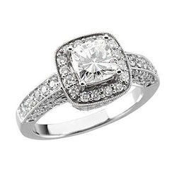 Natural  4 Carat Cushion Center Halo Diamond Antique Style Ring With Accents