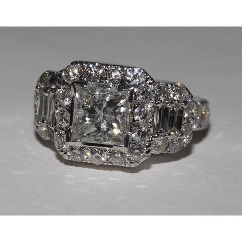 Princess Cut Diamond Insert Engagement Ring Enhancer Gold 14K 4 Ct Gold Halo Ring