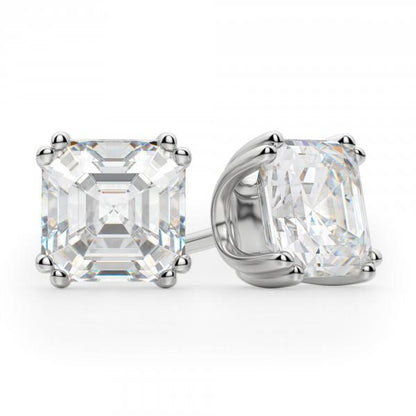New Big Asscher Cut Diamond Stud Earring White Gold Fine Jewelry 