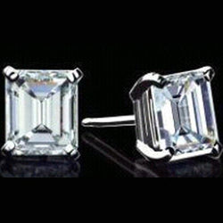 4 Carats Emerald Cut Stud Diamond Women Fine Earring White Gold 14K